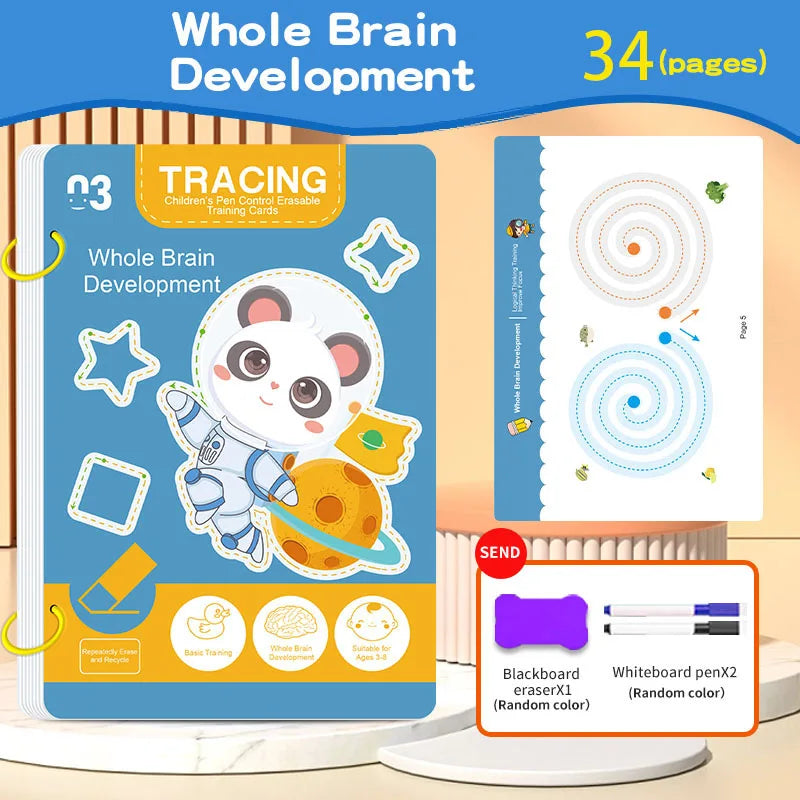 34-Page Reusable Magic Tracing Workbook – Drawing & Pen Control Practice Book