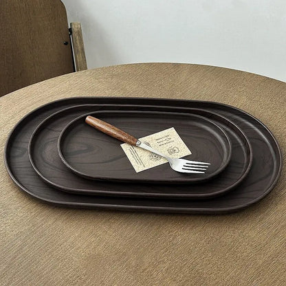 Walnut Wood Grain Oval Serving Tray – Coffee, Snacks & Dessert Platter