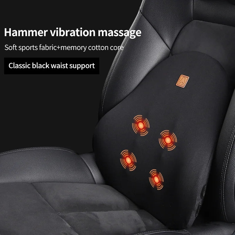 USB Rechargeable Car Neck & Lumbar Massage Cushion – Vibrating Headrest & Back Support