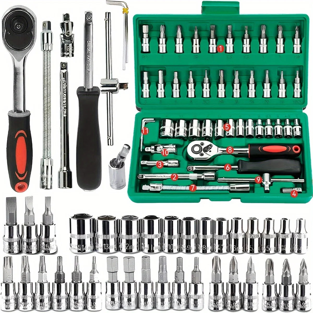 46-Piece Socket & Ratchet Tool Set – Compact Metric Repair Kit for Home & Auto