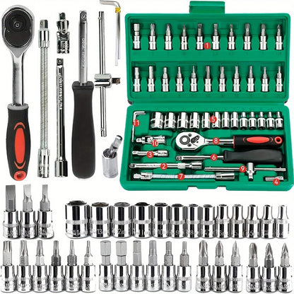 46-Piece Socket & Ratchet Tool Set – Compact Metric Repair Kit for Home & Auto