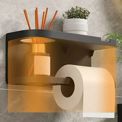 Self-Adhesive Toilet Paper Holder with Phone Shelf – Stainless Steel Wall Mount