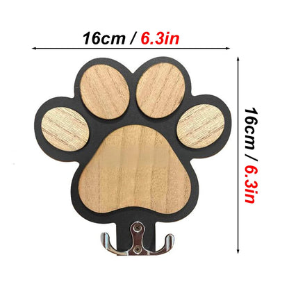 Paw Print Wooden Dog Leash Holder – Wall Mounted Pet Hook Organiser