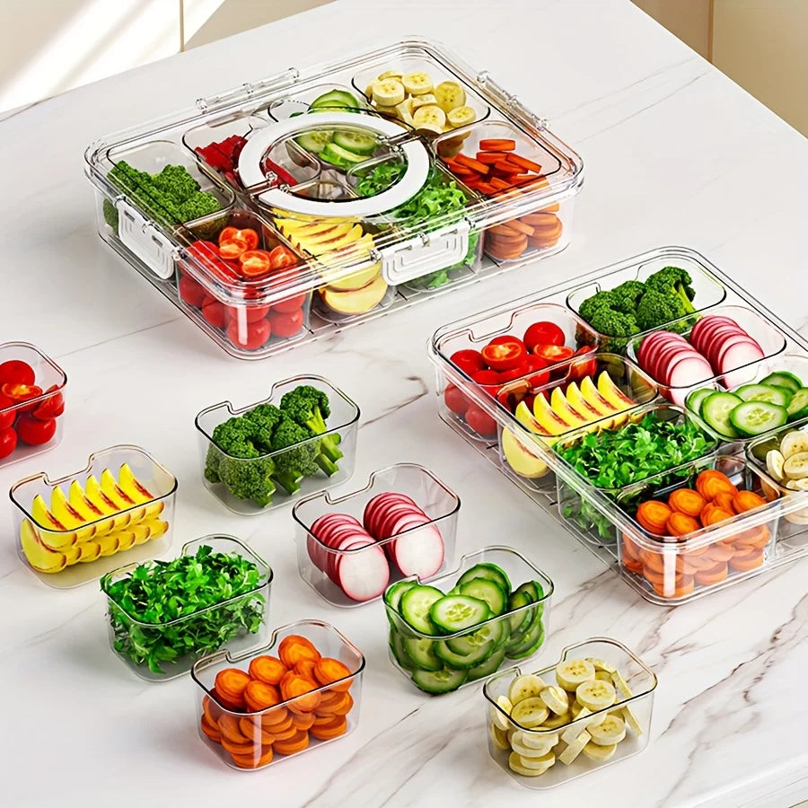 8-Compartment Divided Serving Tray with Lid – Snack & Fruit Storage Container