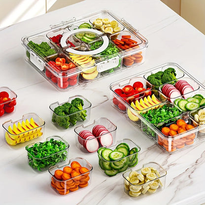 8-Compartment Divided Serving Tray with Lid – Snack & Fruit Storage Container