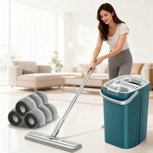 Self-Washing Flat Mop & Bucket Set – Hands-Free Microfiber Floor Cleaning System