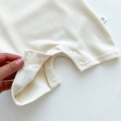 Baby Waffle Cotton Romper & Bear Ear Hat Set – Short Sleeve Outfit (0–24 Months)