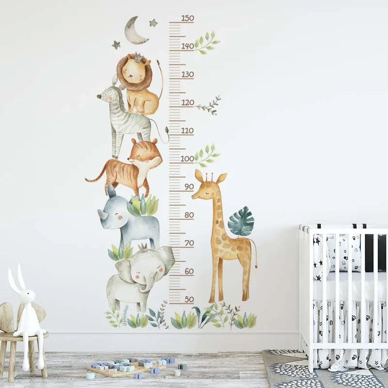 Cartoon Animal Height Chart Wall Stickers – Removable Growth Ruler Decals (3 Pack)