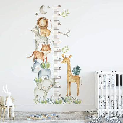Cartoon Animal Height Chart Wall Stickers – Removable Growth Ruler Decals (3 Pack)