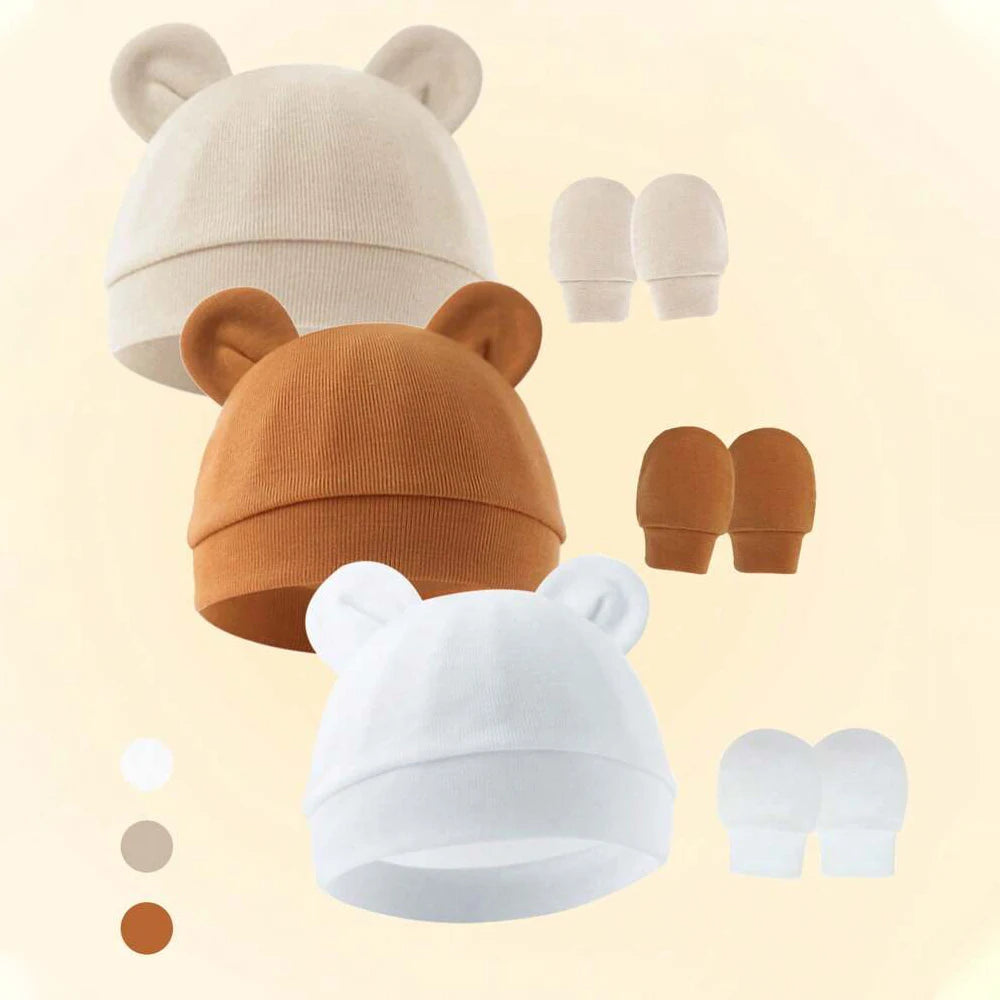 Newborn Baby Beanie & Mittens Set – Soft Cotton Hat & Gloves Gift Set