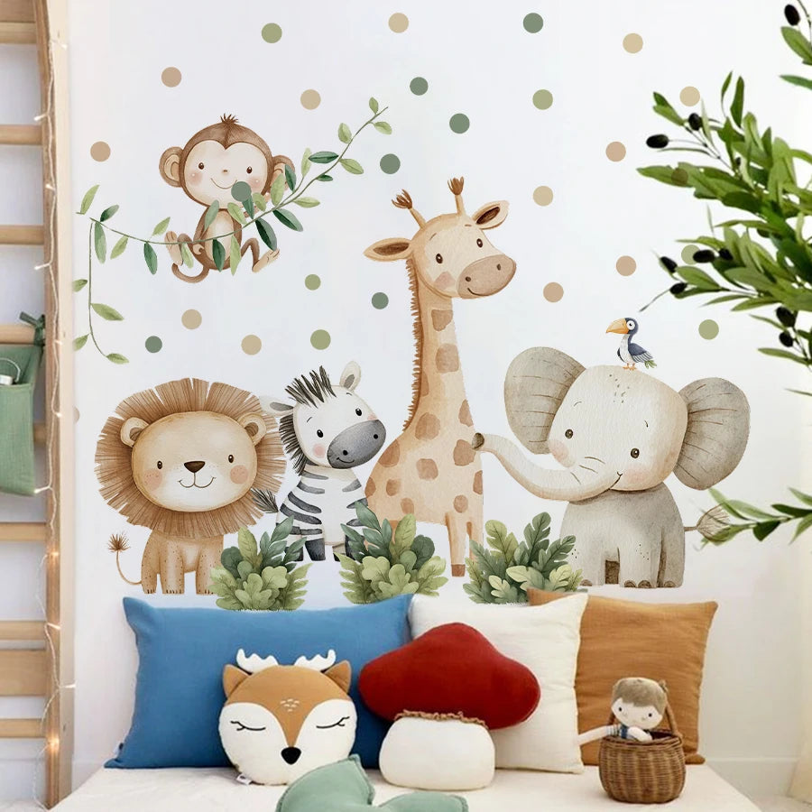 Cartoon Jungle Animal Wall Stickers – Removable Nursery & Kids Room Wall Decals