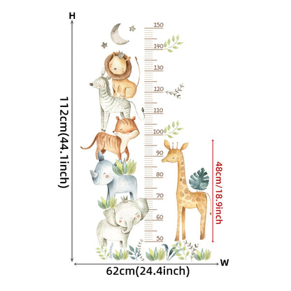 Cartoon Animal Height Chart Wall Stickers – Removable Growth Ruler Decals (3 Pack)