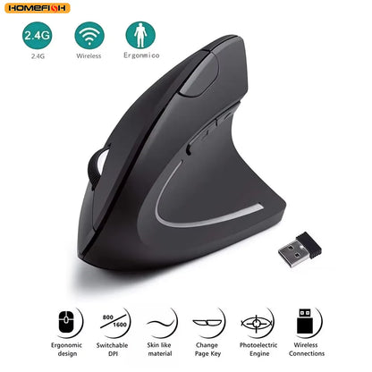 Ergonomic Vertical Wireless Mouse – 2.4GHz 6-Button Adjustable DPI