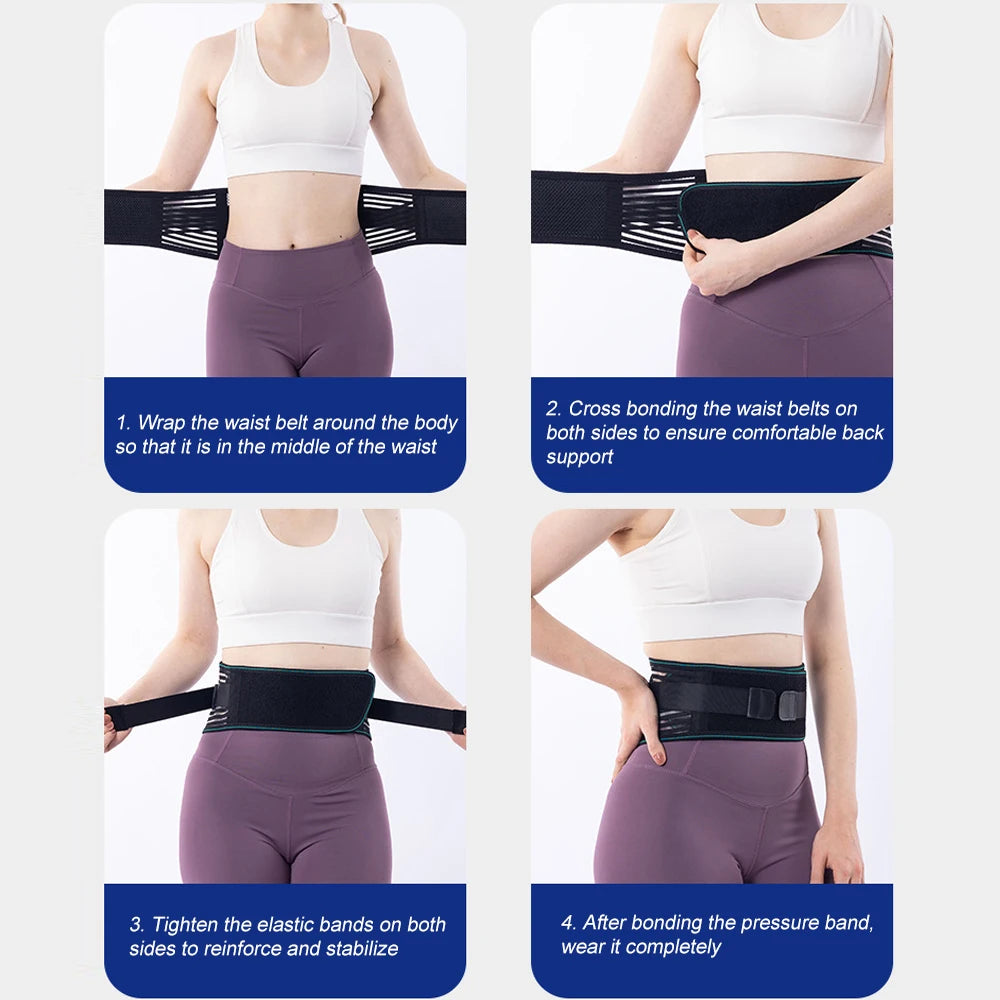 Adjustable Lumbar Support Belt – Breathable Lower Back Brace with 4 Steel Stays
