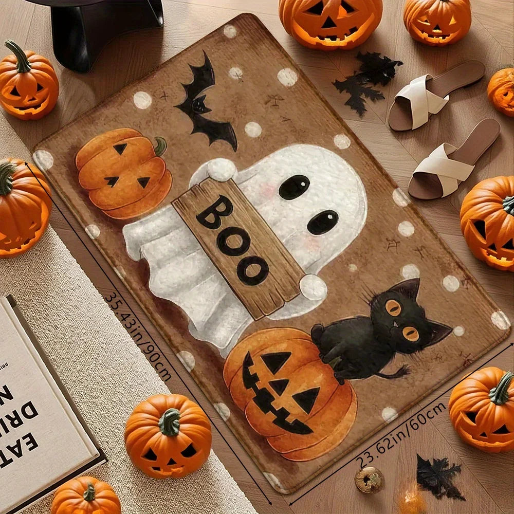 Halloween Pumpkin & Ghost Rug – Spooky Seasonal Floor Mat