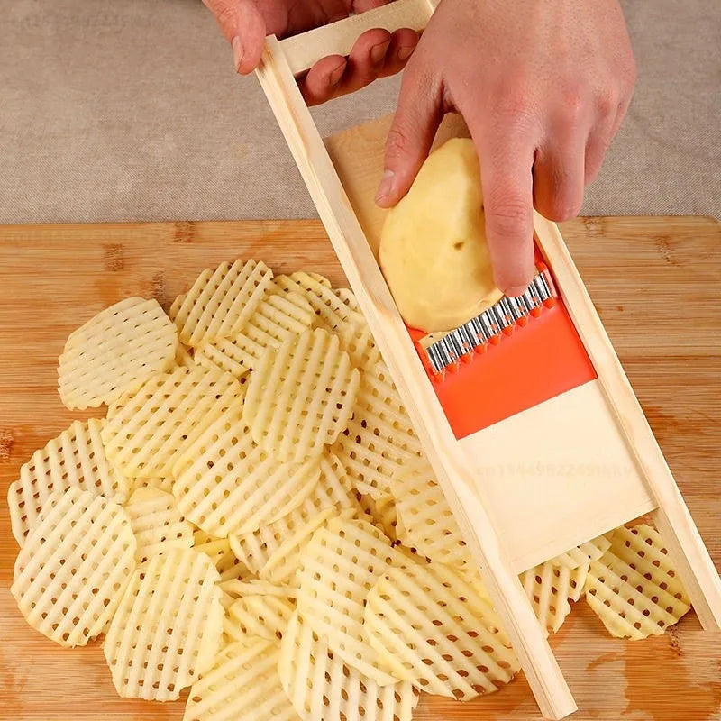 Stainless Steel Crinkle Cutter & Potato Grid Slicer – Wave Vegetable & French Fry Cutter