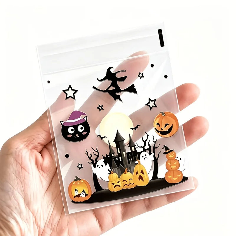 100-Pack Halloween Treat Bags – Clear Self-Adhesive Candy & Cookie Bags
