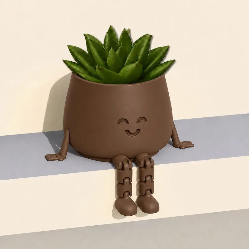 Smiling Face Planter with Flexible Legs – Cute Succulent & Cactus Desk Pot