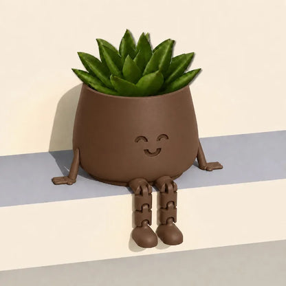 Smiling Face Planter with Flexible Legs – Cute Succulent & Cactus Desk Pot