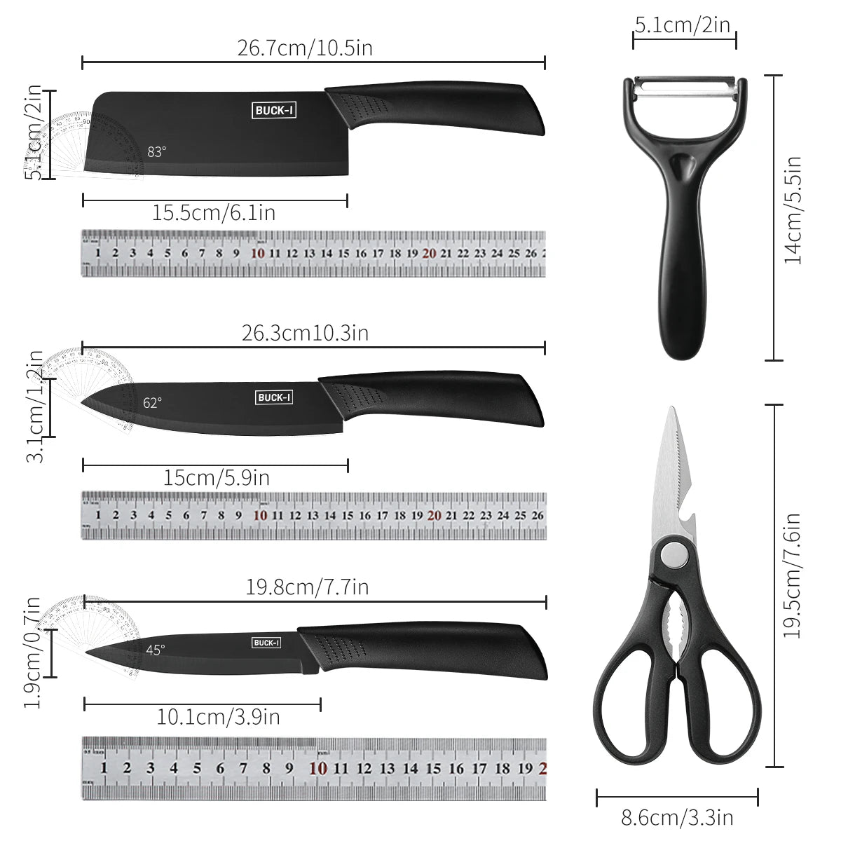 Stainless Steel Kitchen Knife Set (3/5pcs) – Sharp Black Blade Cooking Knives