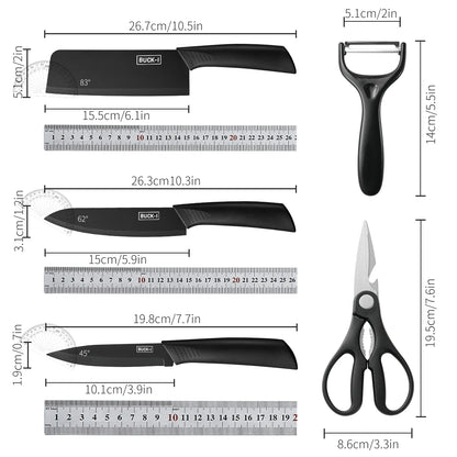 Stainless Steel Kitchen Knife Set (3/5pcs) – Sharp Black Blade Cooking Knives