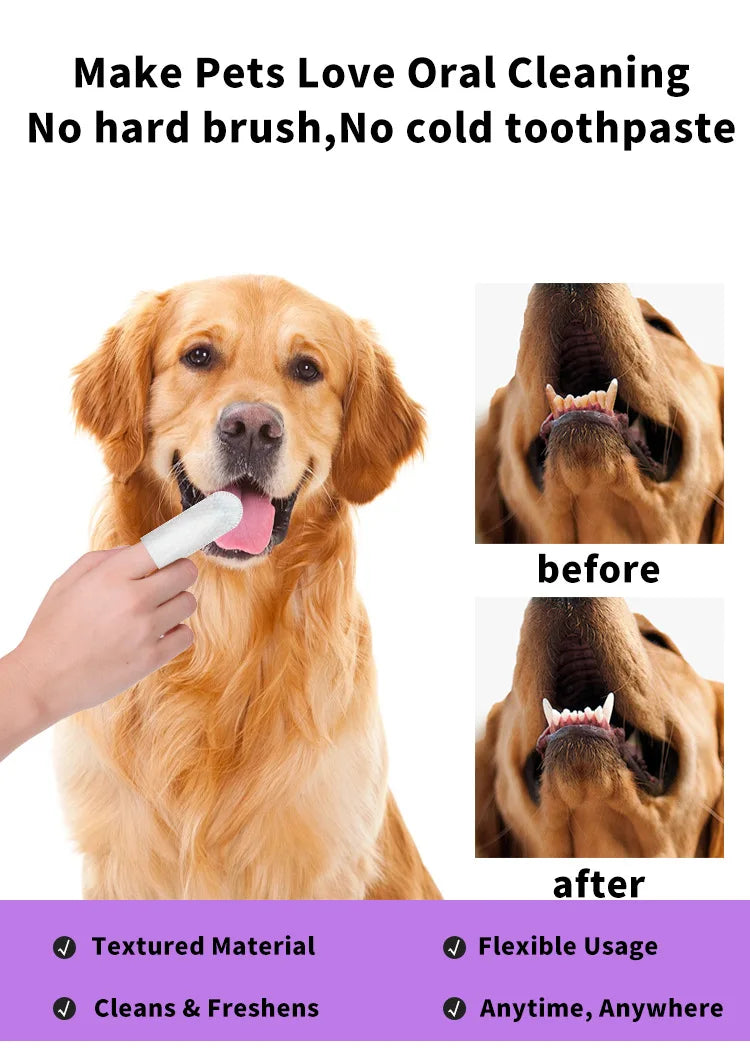 Pet Cleaning Finger Wipes – Dog & Cat Teeth, Ear & Eye Care Wipes (50PCS)