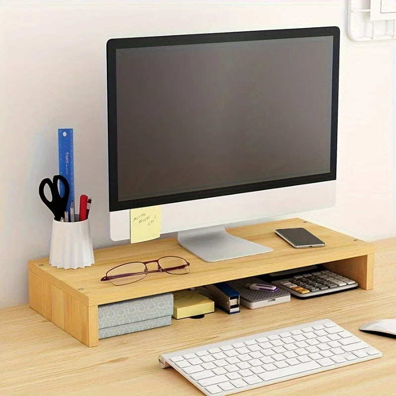 Wooden Monitor & Laptop Stand – Desktop Riser & Storage Shelf
