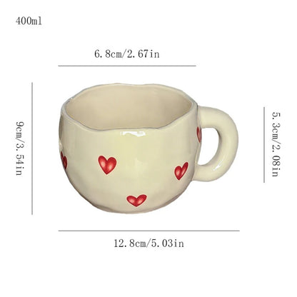 Heart Pattern Ceramic Coffee Mug – 400ml Cute Tea & Milk Cup