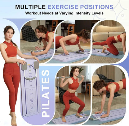 Multi-Functional Pilates Board – Foldable Home Fitness Board with Resistance Bands, Push-Up Bars & Timer