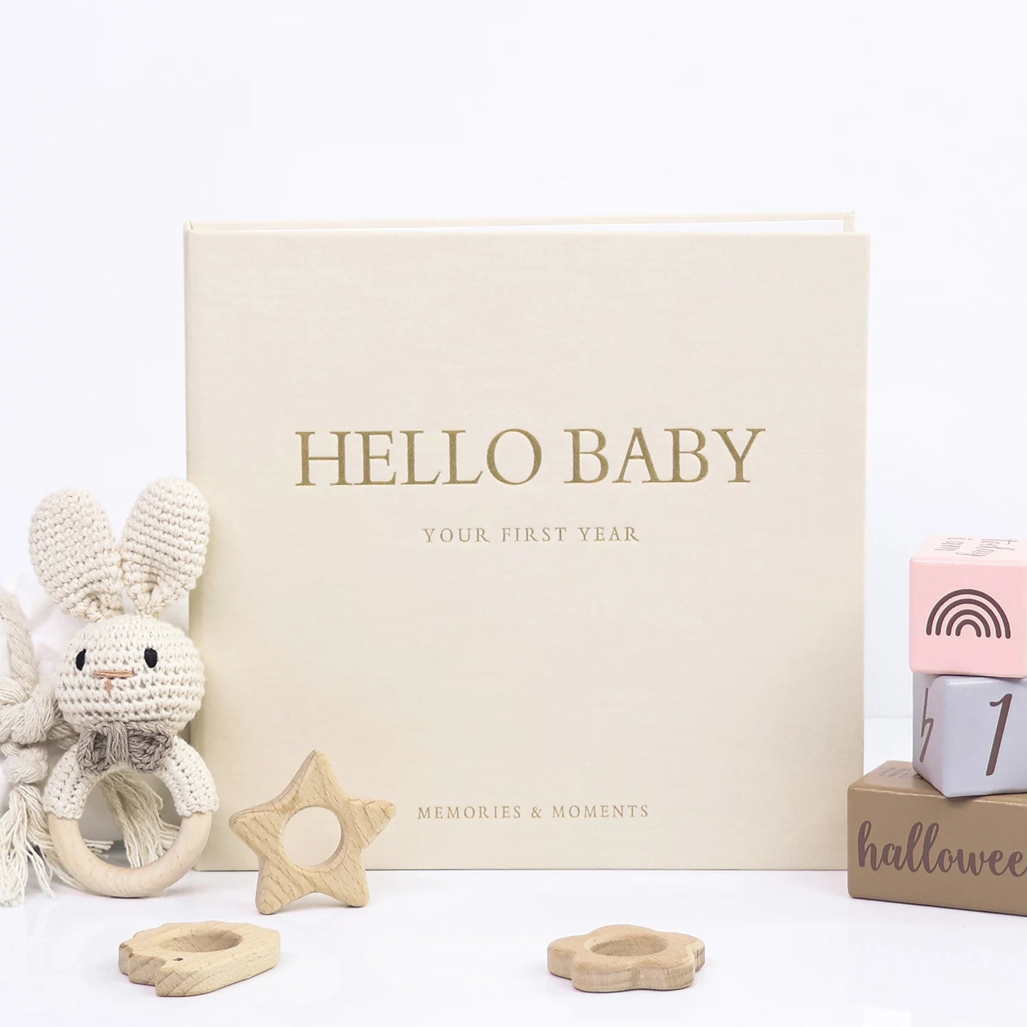 Linen Baby Memory Book – Baby Milestone Journal & Keepsake Album