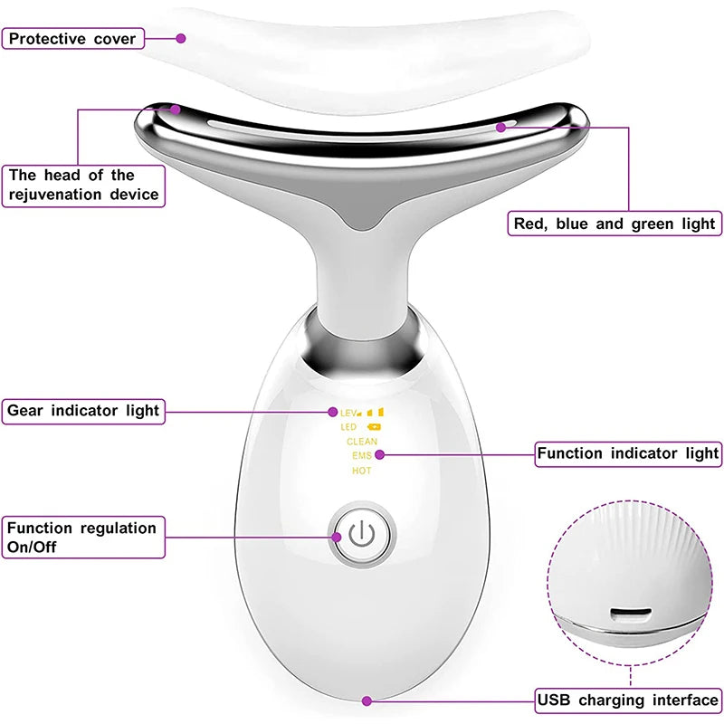7-Colour LED Neck & Face Lifting Device – EMS Skin Tightening & Anti-Aging Massager