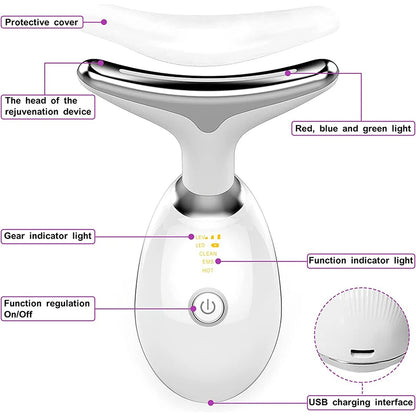7-Colour LED Neck & Face Lifting Device – EMS Skin Tightening & Anti-Aging Massager
