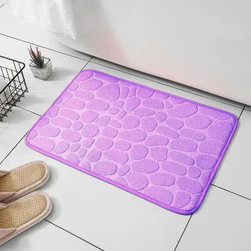 Embossed Memory Foam Bath Mat – Non-Slip Pebble Floor Rug for Bathroom & Home