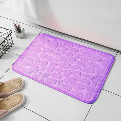 Embossed Memory Foam Bath Mat – Non-Slip Pebble Floor Rug for Bathroom & Home