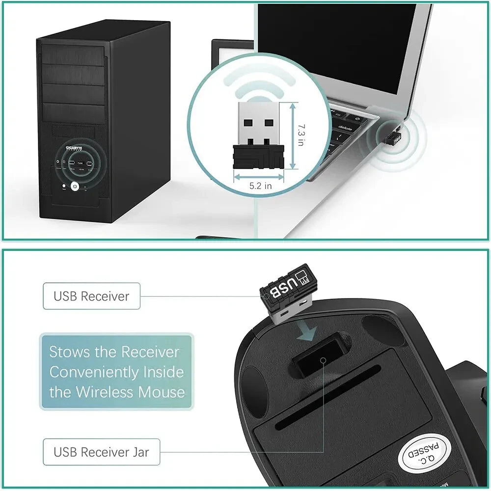 Ergonomic Vertical Wireless Mouse – 2.4GHz 6-Button Adjustable DPI