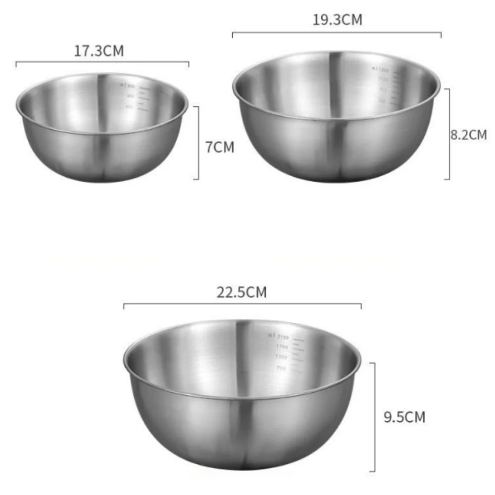 Stainless Steel Mixing Bowls with Measurement Markings – 1 or 3-Piece Kitchen Baking Bowl Set