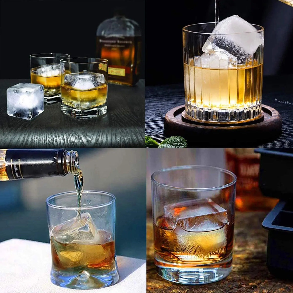 Large Silicone Ice Cube Tray – 4, 6, 8 or 15 Grid Jumbo Ice Mould