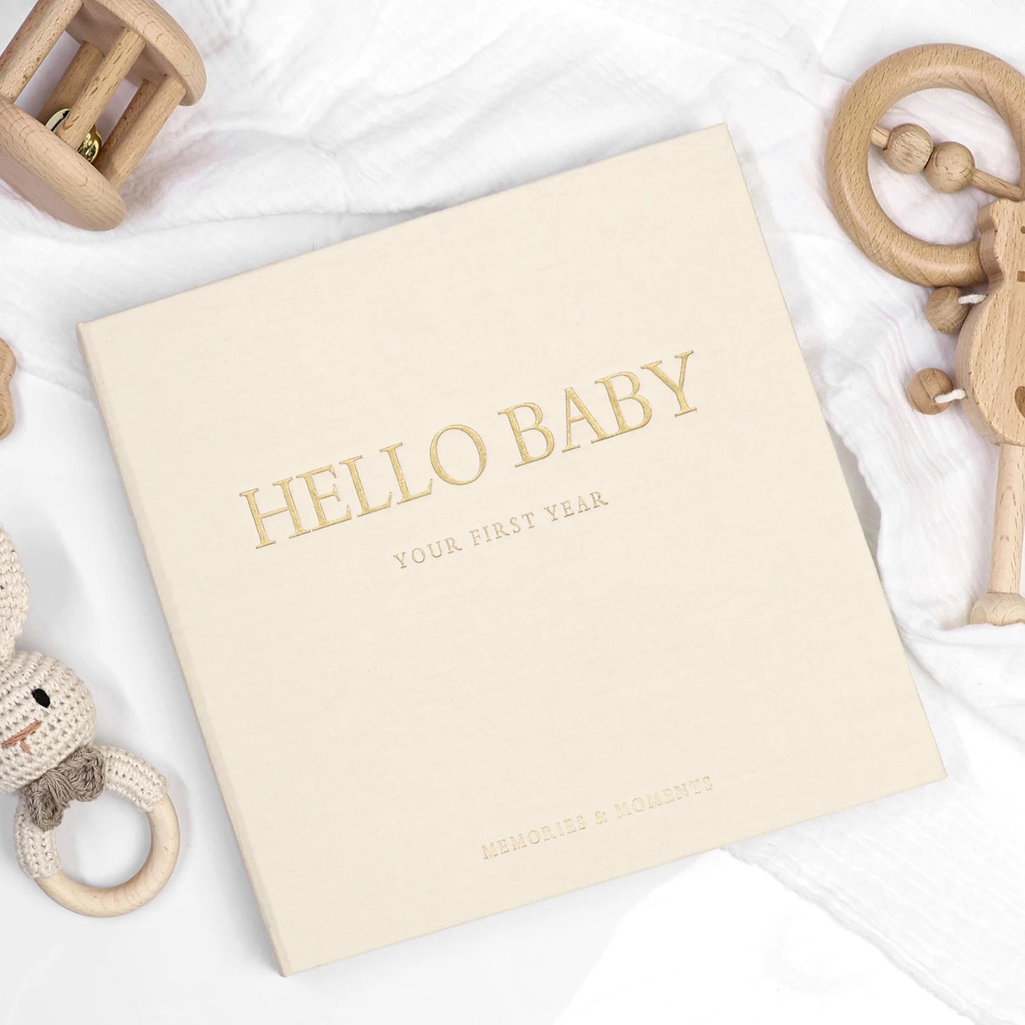 Linen Baby Memory Book – Baby Milestone Journal & Keepsake Album