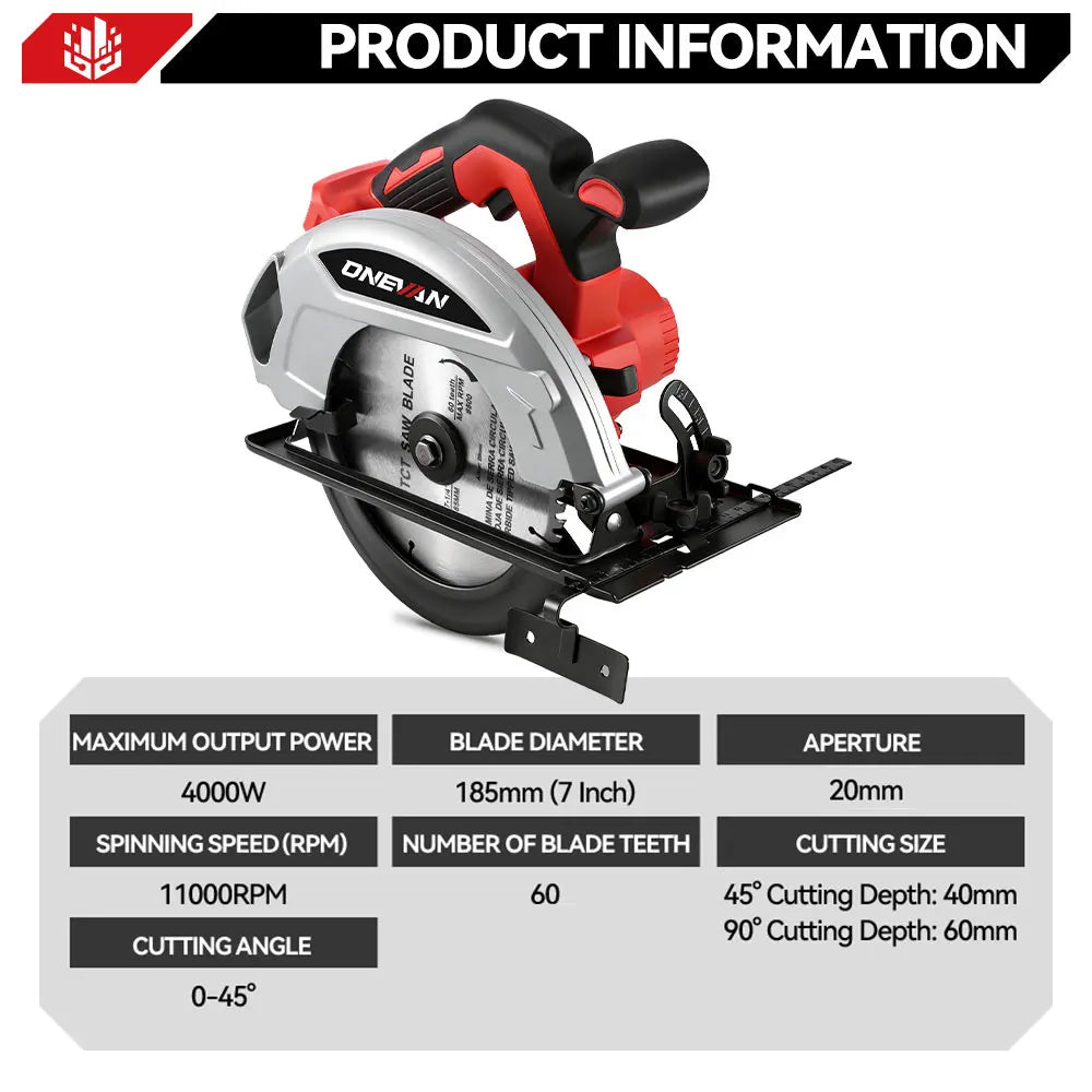 4000W Cordless Circular Saw – 7 Inch Brushless Power Tool