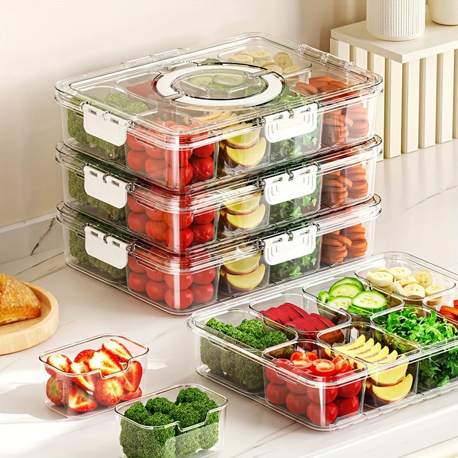 8-Compartment Divided Serving Tray with Lid – Snack & Fruit Storage Container