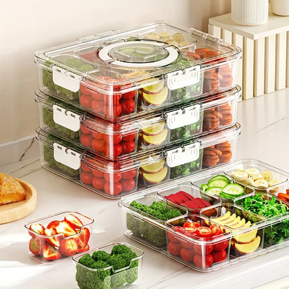 8-Compartment Divided Serving Tray with Lid – Snack & Fruit Storage Container