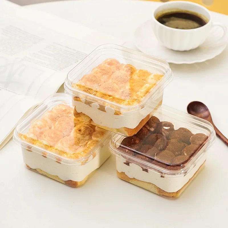 10-Pack Square Dessert Boxes with Clear Lids – Eco-Friendly Cake, Mousse & Yogurt Packaging