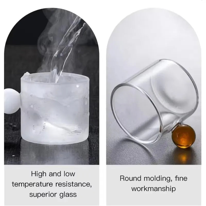 6-Piece Glass Espresso Cup Set with Ball Handles – 100ml Mini Coffee Cups