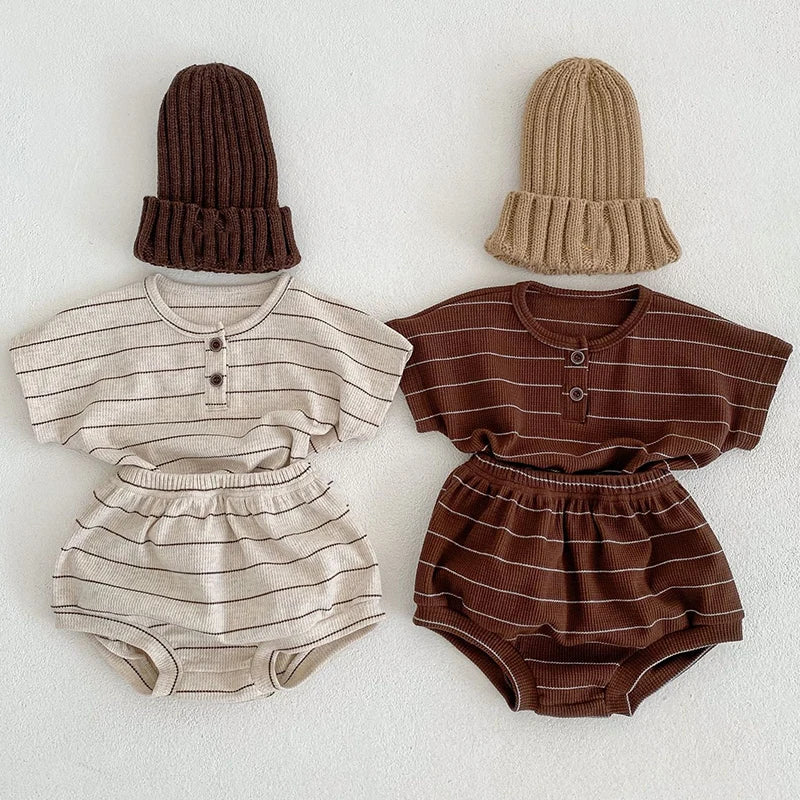 Baby Summer Outfit Set – Striped T-Shirt & Bloomer Shorts 2-Piece Set