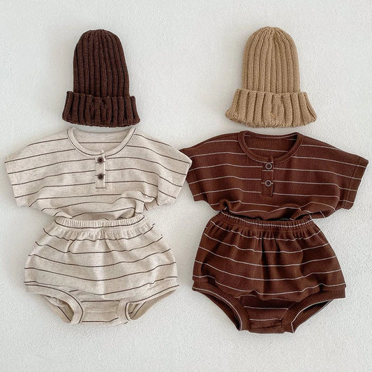 Baby Summer Outfit Set – Striped T-Shirt & Bloomer Shorts 2-Piece Set