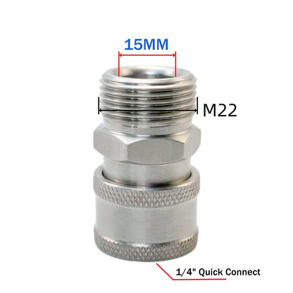 High Pressure Washer Quick Connect Plug & Coupler – Stainless Steel M14, M22 &amp; G1/4 Adapters