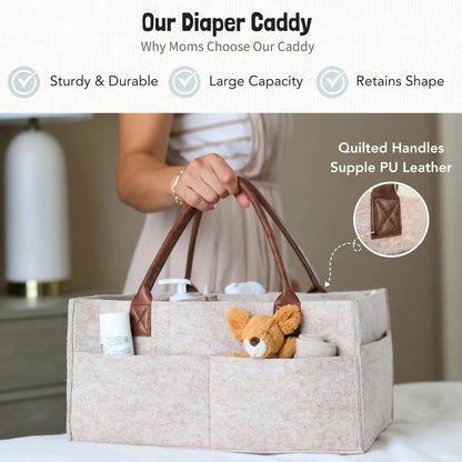 Baby Diaper Caddy Organiser – Felt Nursery Storage Basket with Handle