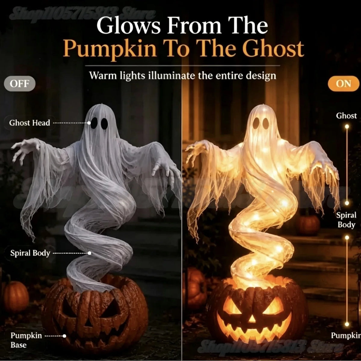 LED Ghost & Pumpkin Garden Stake – Light-Up Halloween Outdoor Decoration