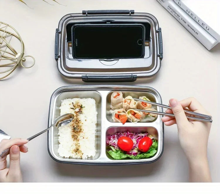 Stainless Steel Bento Lunch Box – 3 Compartment Food Container