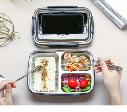 Stainless Steel Bento Lunch Box – 3 Compartment Food Container